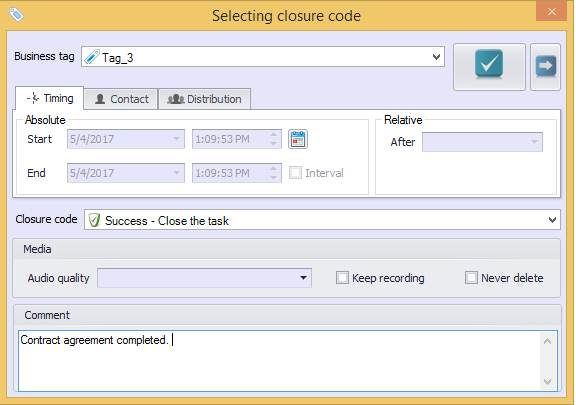 Closure Code Dialog