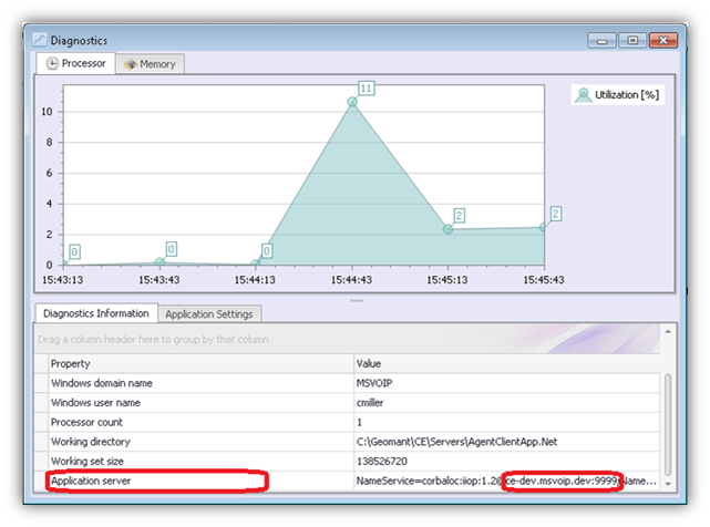 Agent Diagnostics Window