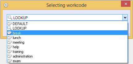 Selecting Workcode Dialog