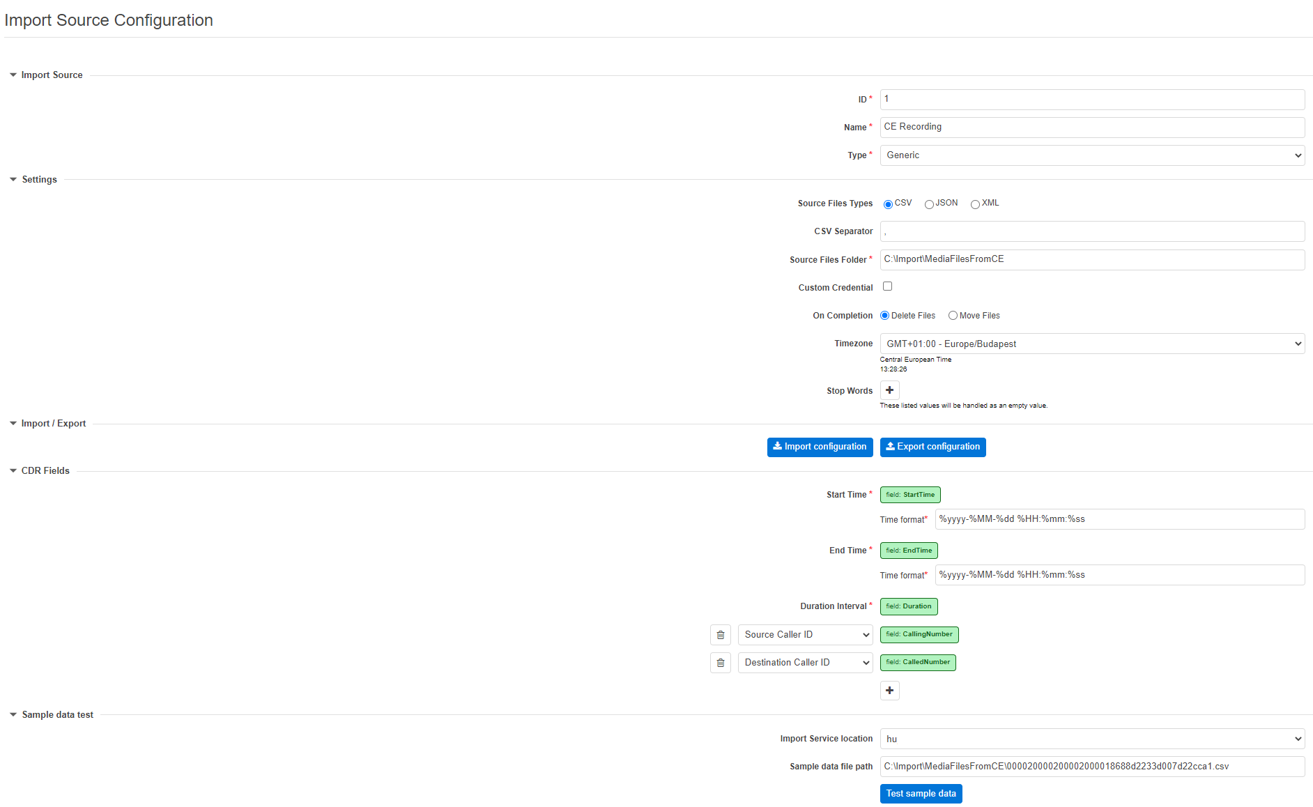 Verba Import Source Configuration