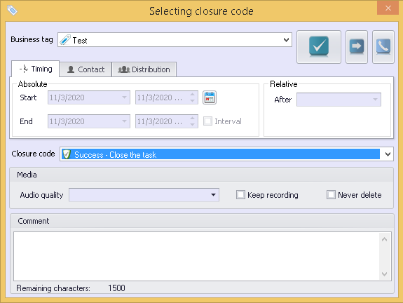 Closure Code Dialog