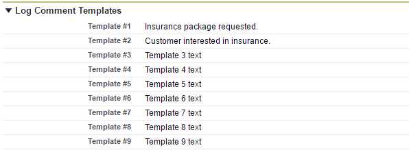 Define quick call templates to be used on the interface during call handling