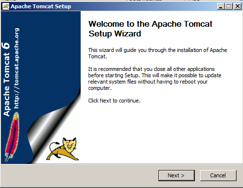 Apache Tomcat Setup - Welcome screen