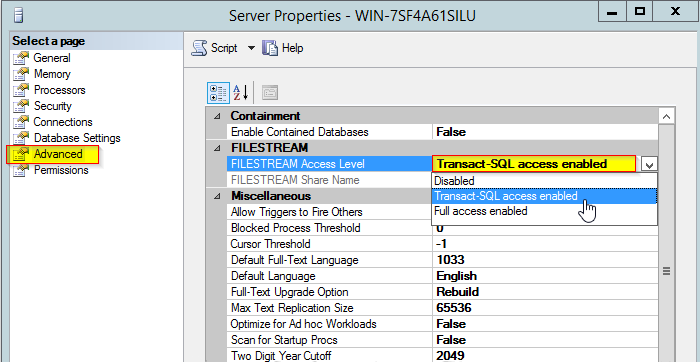 SQL Filestream Config 2